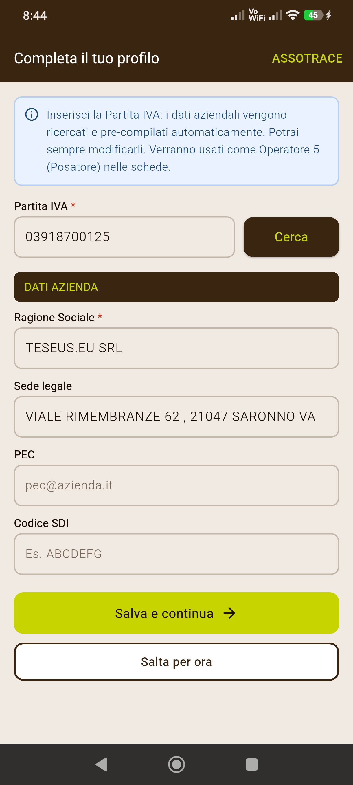 Impostazioni del profilo